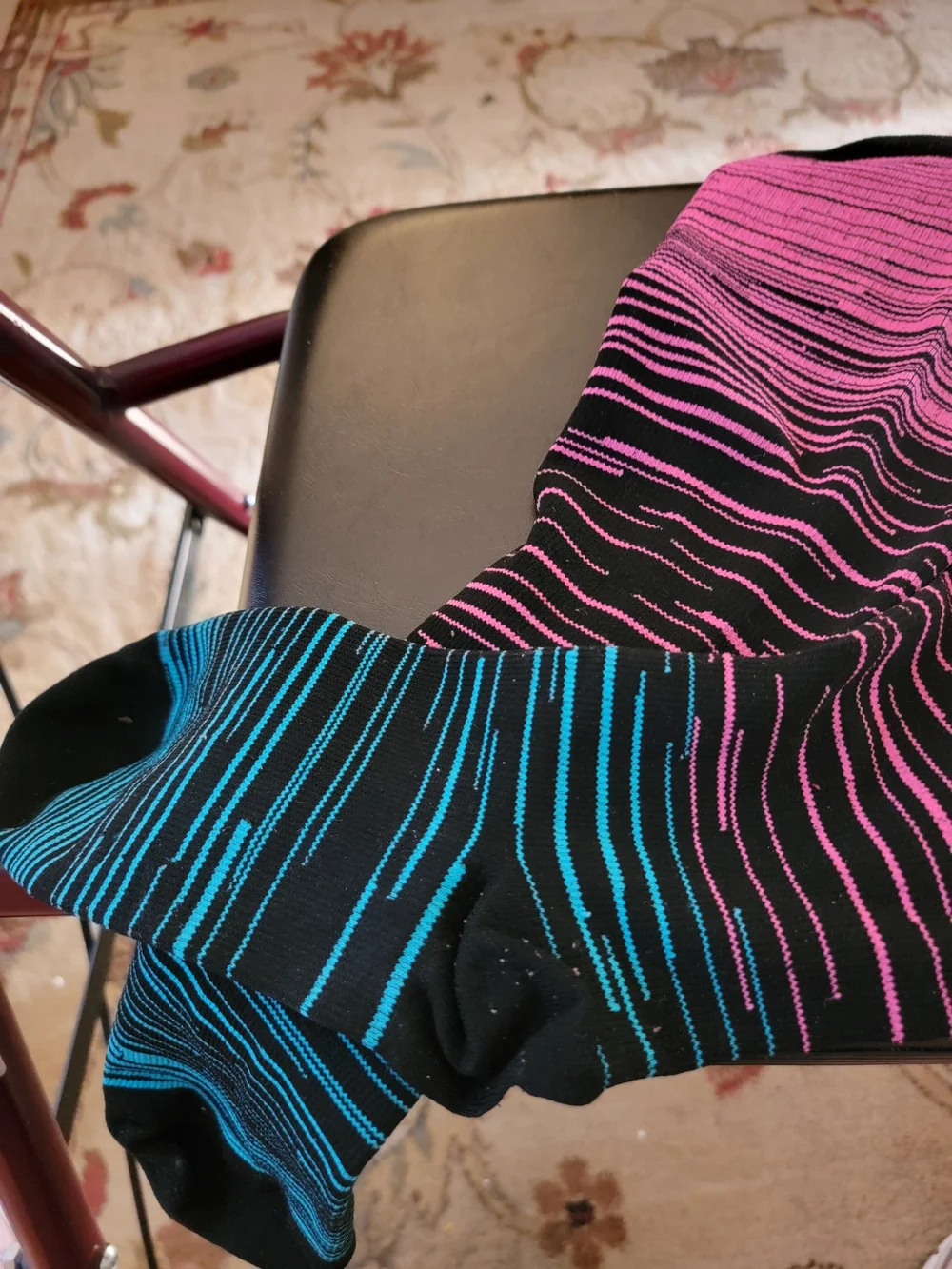 Black Crew Socks with Pink and Blue Stripes - Womens Compression Socks